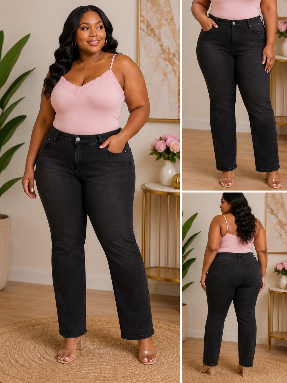 Plus High-Rise Straight Jeans in Black